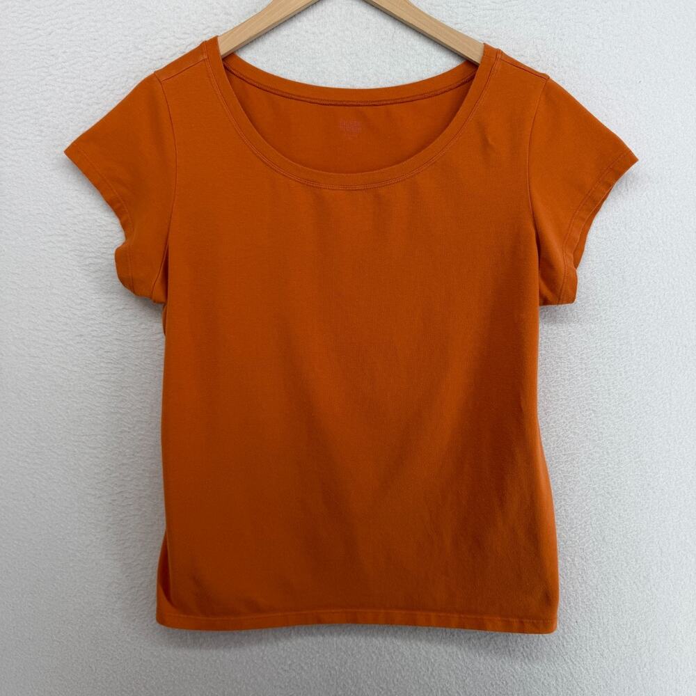 EILEEN FISHER Top XL Stretch Cotton Jersey Scoop Neck Cap Sleeve Orange USA
